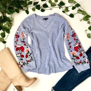 AE Knit Sweater with Floral Embroidery Sleeves